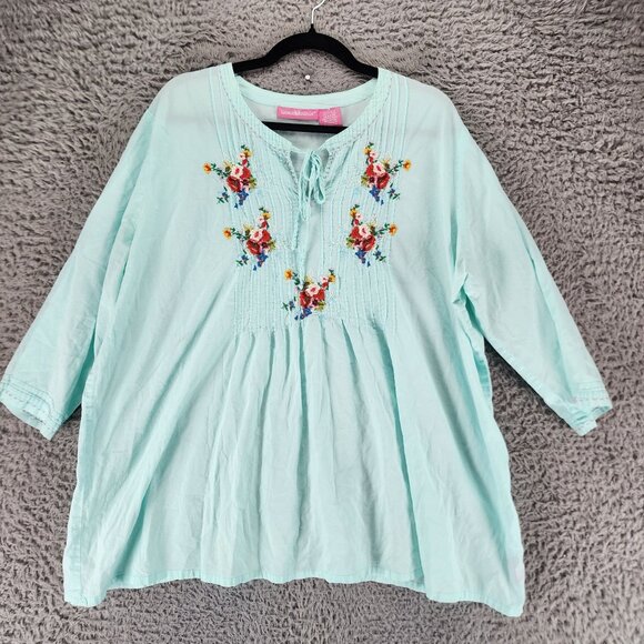 Woman Within Top Womens 1X Blue 3/4 Sleeve Blouse *Read* - Picture 1 of 8